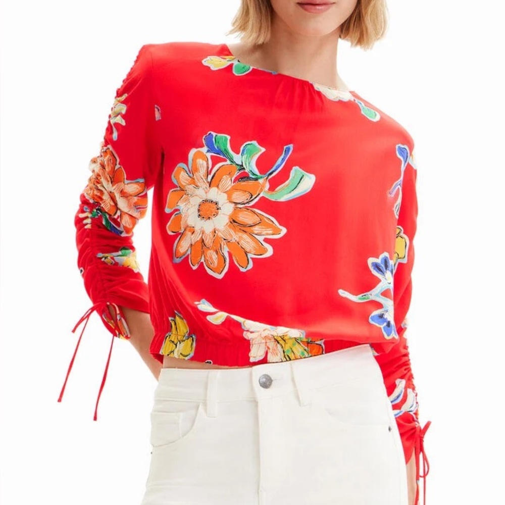 Desigual Red Floral Crop Top